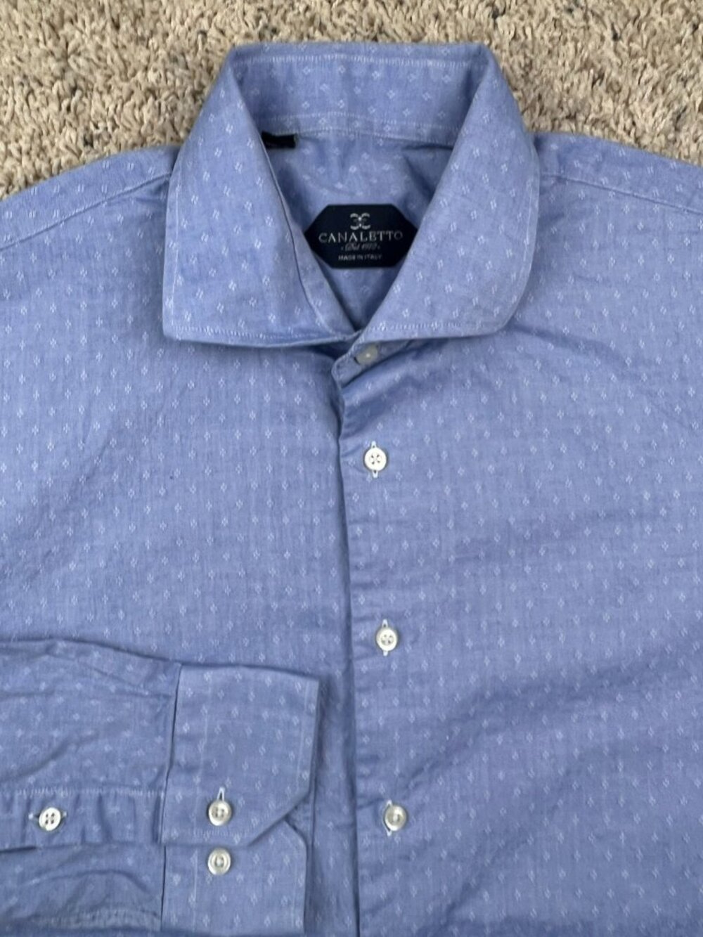Canaletto Made In Italy Button Up Dress Shirt Blue Geometric Cotton 16.5 34/35
